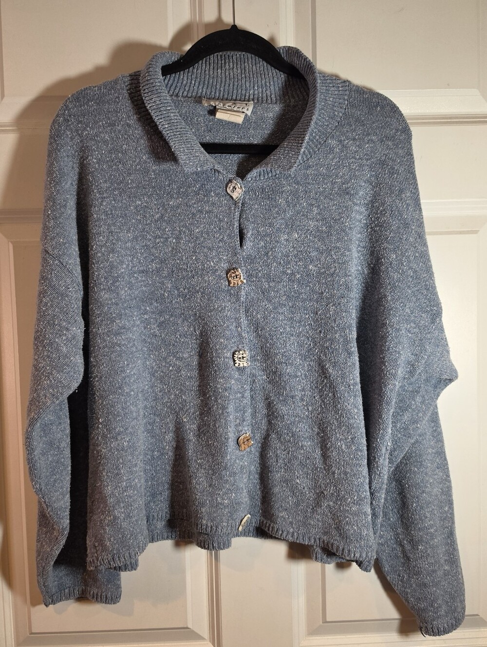 Real Comfort Vintage Cozy Blue Women's Button-Up Sweater Cat Buttons XL